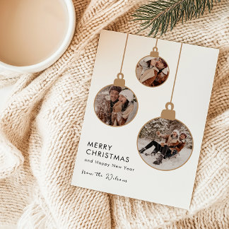 Cartes Pour Fêtes Annuelles Modern Gold Multi-Photo Ornament Christmas Card