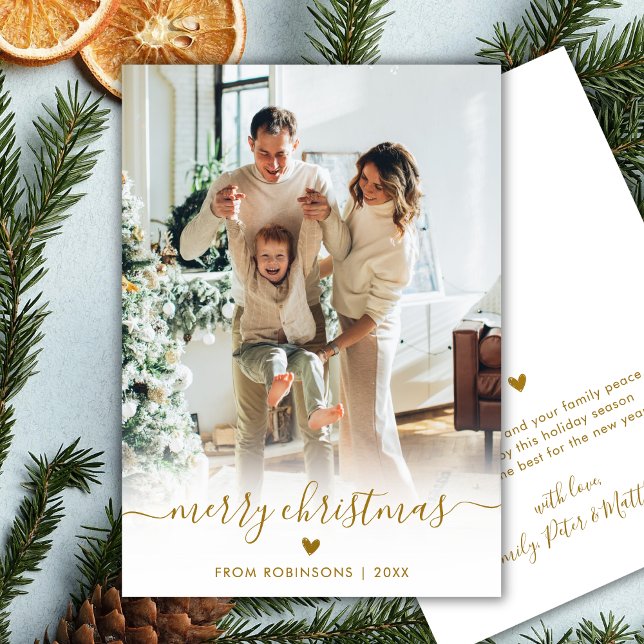 Cartes Pour Fêtes Annuelles Modern Gold Script One Photo Cute Merry Christmas (Créateur téléchargé)