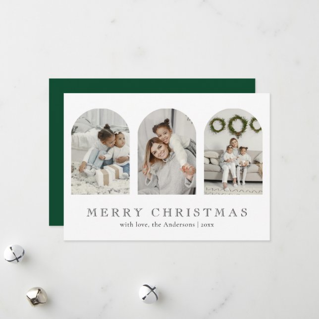 Cartes Pour Fêtes Annuelles Modern Green Elegant Arch Photo Collage Christmas (Devant/Arrière en situation)