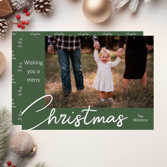 Cartes Pour Fêtes Annuelles Modern Green Tree Family Photo Christmas Card (Créateur téléchargé)