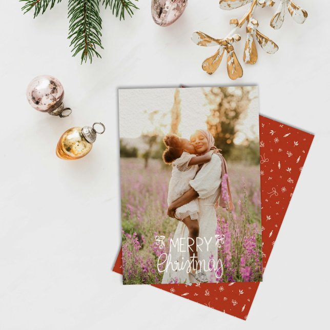 Cartes Pour Fêtes Annuelles Modern Hand Lettered Merry Christmas Photo (Créateur téléchargé)