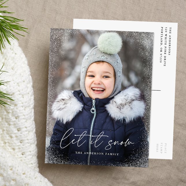 Cartes Pour Fêtes Annuelles Modern Let it Snow Script Photo (Créateur téléchargé)