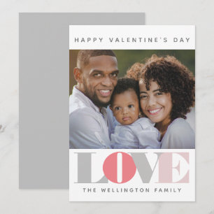 Cartes Pour Fêtes Annuelles Modern LOVE Pink Grey Photo de la Saint-Valentin