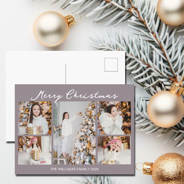 Cartes Pour Fêtes Annuelles Modern Mauve Merry Christmas Photo Collage (Créateur téléchargé)