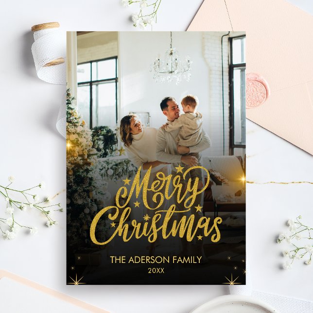 Cartes Pour Fêtes Annuelles Modern Merry Christmas Family Photo (Modern Christmas Family Holiday Card )