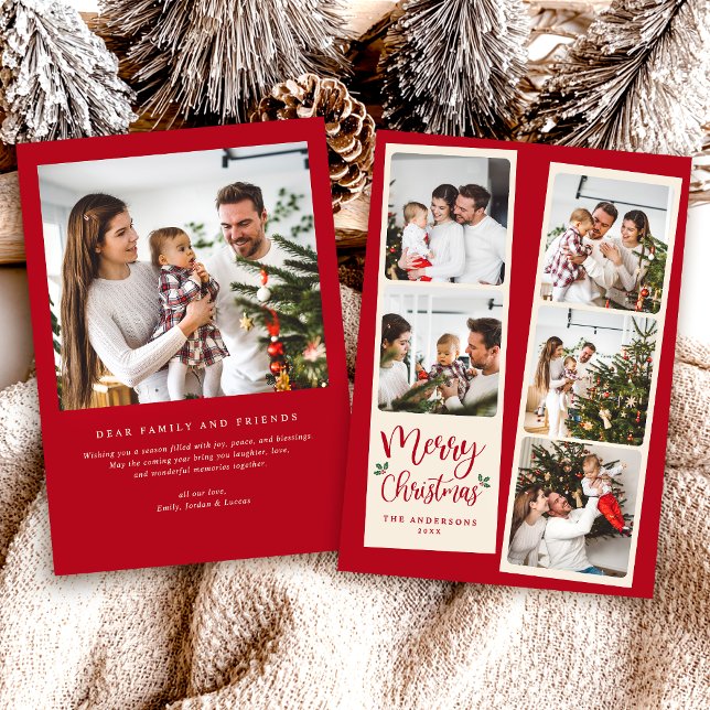 Cartes Pour Fêtes Annuelles Modern Merry Christmas Red 5 Photo (Créateur téléchargé)