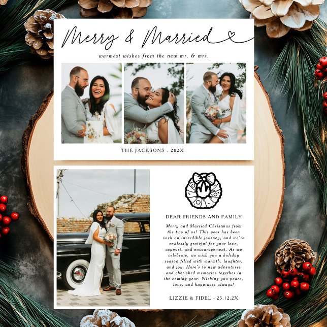 Cartes Pour Fêtes Annuelles Modern Merry & Married Newlywed Photo Christmas (Créateur téléchargé)