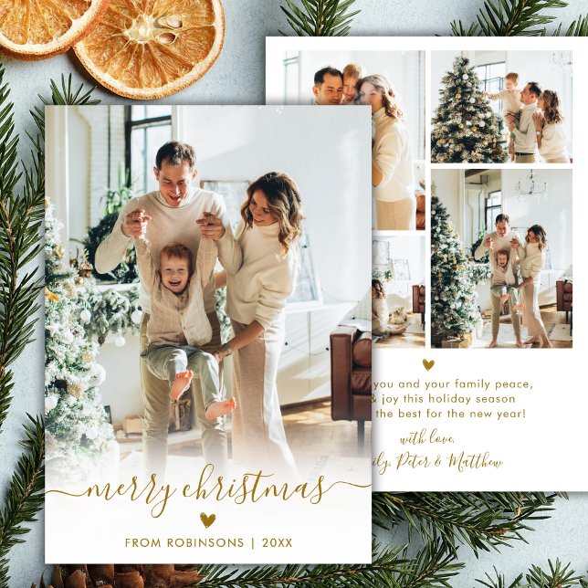 Cartes Pour Fêtes Annuelles Modern Minimal Gold Script 5 Photo Merry Christmas (Créateur téléchargé)