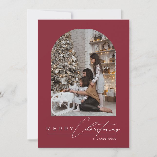 Cartes Pour Fêtes Annuelles Modern Minimal Script Arch Photo Red Christmas (Devant)
