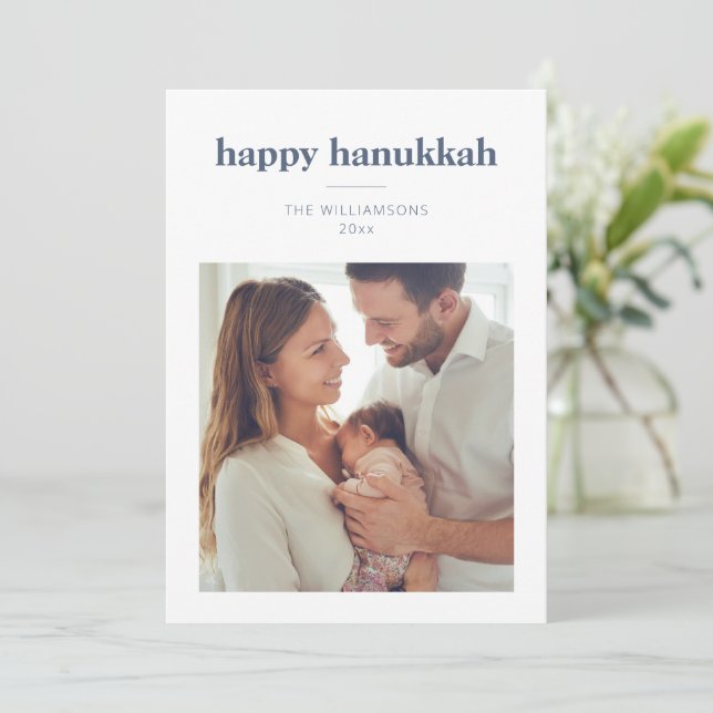 Cartes Pour Fêtes Annuelles Modern Minimalist Hanukkah Photo Letter Message (Debout devant)