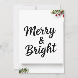 Cartes Pour Fêtes Annuelles Modern Minimalist Merry & Bright Script Photo
