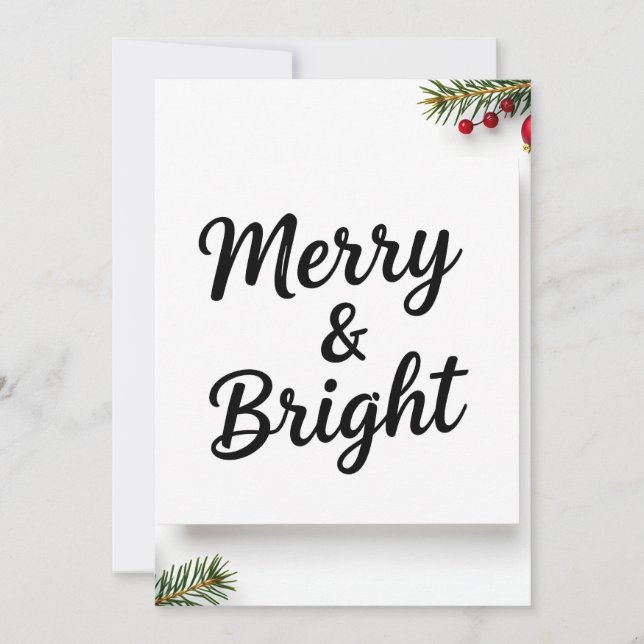 Cartes Pour Fêtes Annuelles Modern Minimalist Merry & Bright Script Photo (Devant)