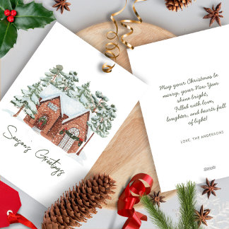 Cartes Pour Fêtes Annuelles Modern Minimalist Snowy Cottage Flat Christmas