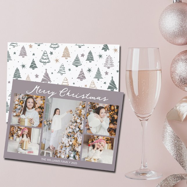 Cartes Pour Fêtes Annuelles Modern Pale Mauve Merry Christmas Photo Collage (Créateur téléchargé)
