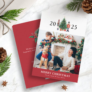 Cartes Pour Fêtes Annuelles Modern Red Merry Christmas Photo Holiday Card
