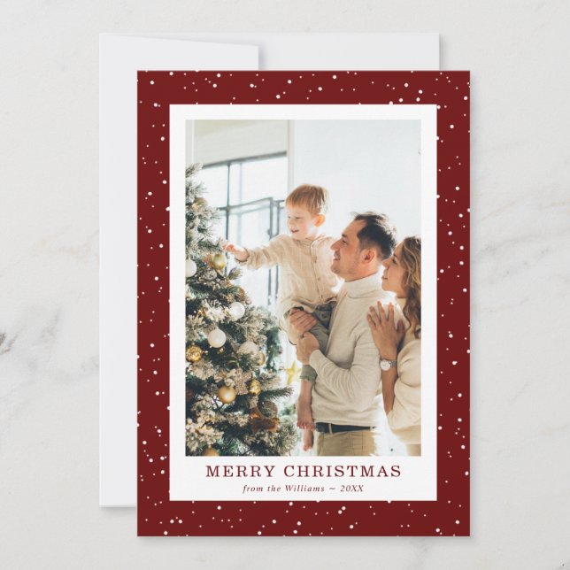 Cartes Pour Fêtes Annuelles Modern Red Snow Photo Christmas Card (Devant)