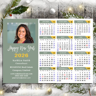 Cartes Pour Fêtes Annuelles Modern Sage Green 2025 Calendrier photo d'entrepri