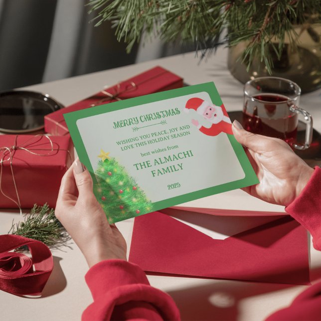 Cartes Pour Fêtes Annuelles modern santa pine tree family christmas greeting (Créateur téléchargé)