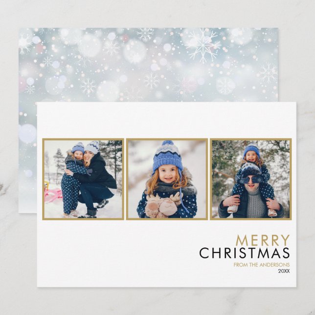Cartes Pour Fêtes Annuelles Modern Simple 3 Photo Collage Famille Noël (Devant / Derrière)