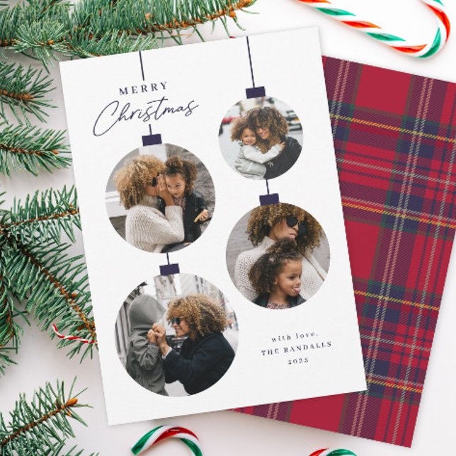 Cartes Pour Fêtes Annuelles Modern Simple Christmas Ornament 4 Photo (Modern 4 Photo Christmas Treen Ornament Holiday Cards.)