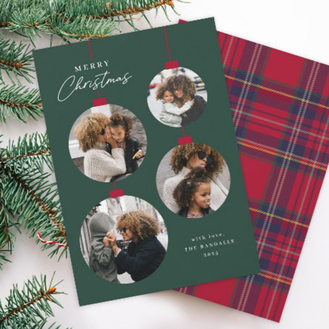 Cartes Pour Fêtes Annuelles Modern Simple Christmas Ornament 4 Photo (Modern Simple Christmas Ornament 4 Photo Holiday Cards.)
