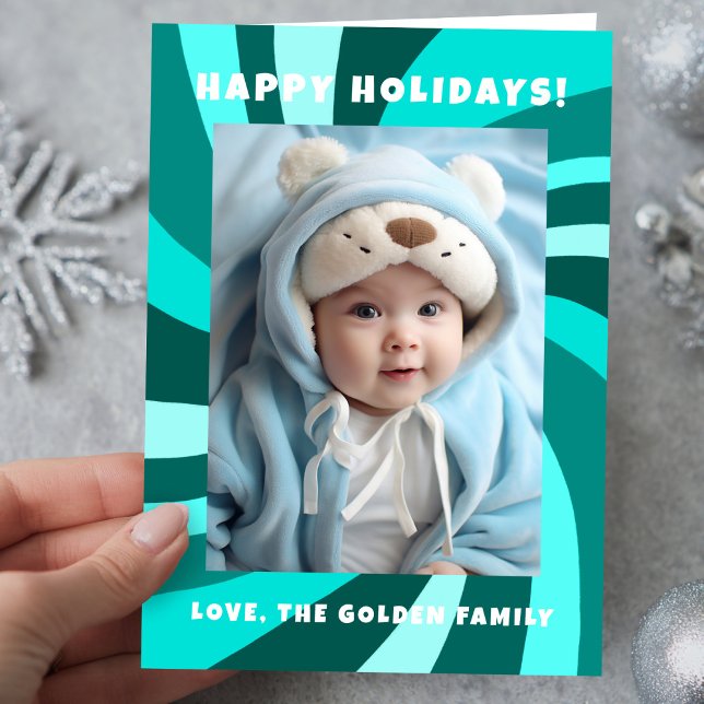 Cartes Pour Fêtes Annuelles Modern Swirl HAPPY HOLIDAYS CUSTOM PHOTO (Modern Swirl HAPPY HOLIDAYS CUSTOM PHOTO Green Christmas Holiday Card
)