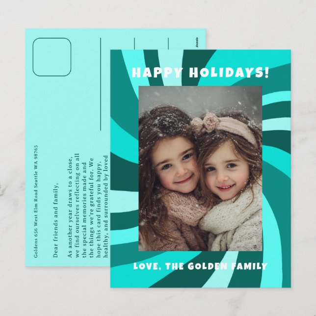 Cartes Pour Fêtes Annuelles Modern Swirl HAPPY HOLIDAYS CUSTOM PHOTO (Devant / Derrière)