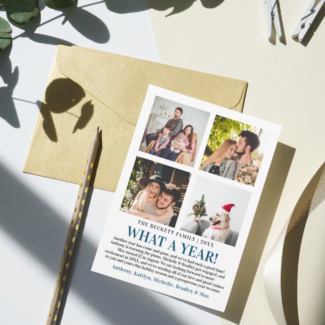 Cartes Pour Fêtes Annuelles Modern What A Year In Review 4 Photo Collage (Créateur téléchargé)