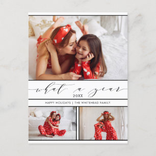 Cartes Pour Fêtes Annuelles Modern What a Year White 3 Photo Collage