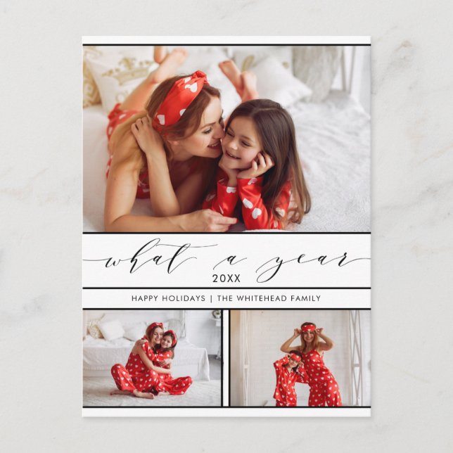 Cartes Pour Fêtes Annuelles Modern What a Year White 3 Photo Collage (Devant)