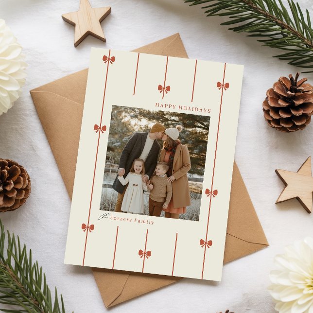 Cartes Pour Fêtes Annuelles Modern Winter Red Bow Family Photo Christmas (Créateur téléchargé)