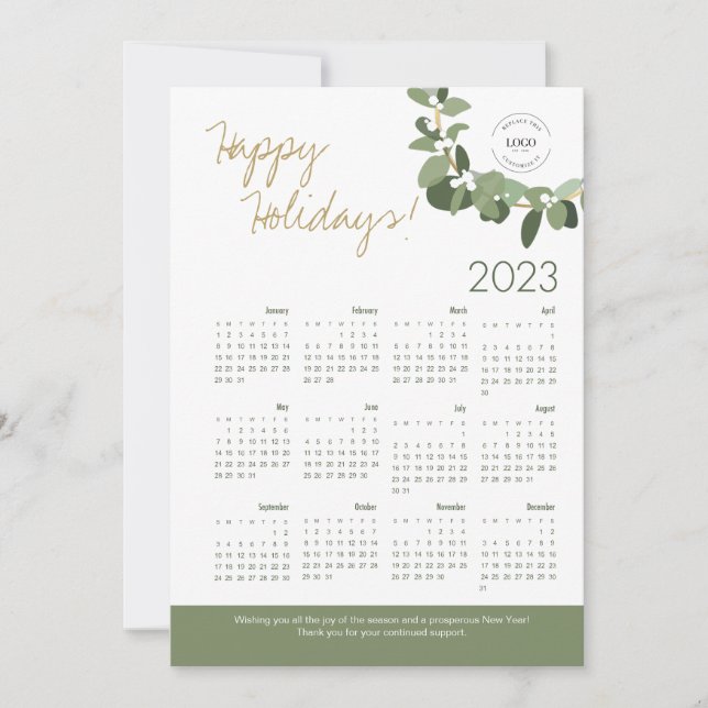Cartes Pour Fêtes Annuelles Modern Wreath Your Logo ici Calendrier 2023 (Devant)