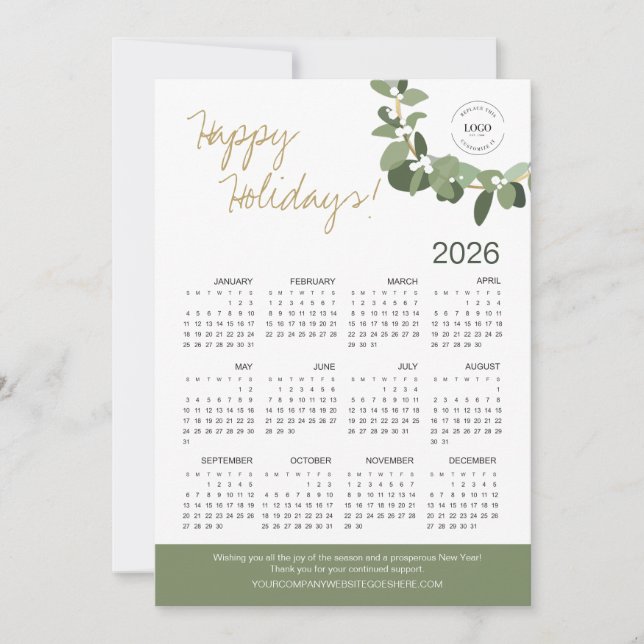 Cartes Pour Fêtes Annuelles Modern Wreath Your Logo ici Calendrier 2026 (Devant)