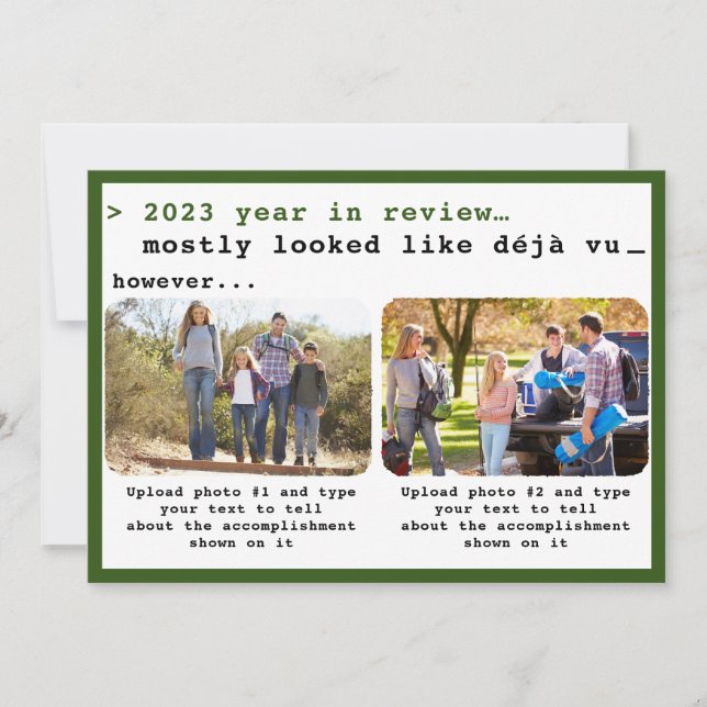 Cartes Pour Fêtes Annuelles Moderne 2023 Année en revue Green Family Photo (Devant)