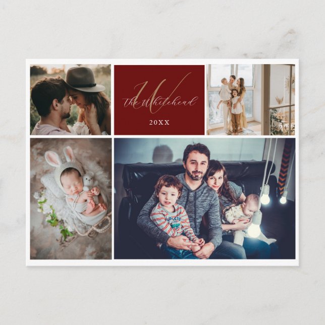 Cartes Pour Fêtes Annuelles Moderne 4 Photos Familiales Monogramme (Devant)