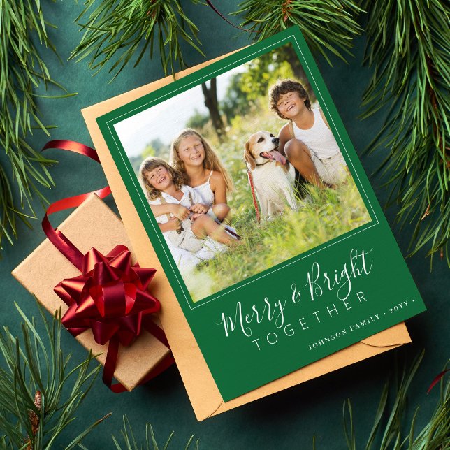 Cartes Pour Fêtes Annuelles Moderne 4 photos Joyeux Noël vert et lumineux (Créateur téléchargé)