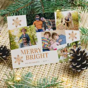 Cartes Pour Fêtes Annuelles Moderne 5 photo collage or flocons de neige Noël