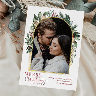 Cartes Pour Fêtes Annuelles Moderne Arche de verdure or Joyeux Noël 1 Photo