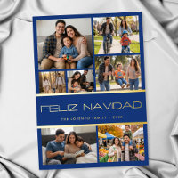 Moderne Blue 7 Photo Collage Feliz Navidad
