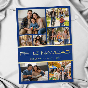 Cartes Pour Fêtes Annuelles Moderne Blue 7 Photo Collage Feliz Navidad