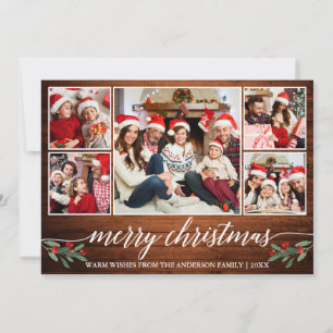 Cartes Pour Fêtes Annuelles Moderne Calligraphie Bois 5 Photo Famille Noël