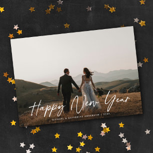 Cartes Pour Fêtes Annuelles Moderne Chic Élégant Script Heureux Nouvel An Phot