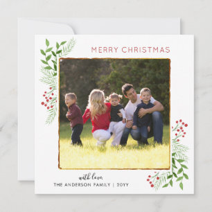 Cartes Pour Fêtes Annuelles Moderne Chic Joyeux Noël Feuilles Berries Photo