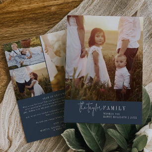 Cartes Pour Fêtes Annuelles Moderne Chic Marine Bleu Famille Photo Année en re