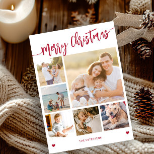 Cartes Pour Fêtes Annuelles Moderne collage de 6 photos Joyeux Noël rouge blan