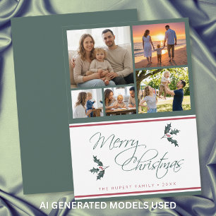 Cartes Pour Fêtes Annuelles Moderne Collage de Photos de Noël avec du Houx Joy