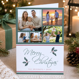 Cartes Pour Fêtes Annuelles Moderne Collage de Photos de Noël avec du Houx Joy