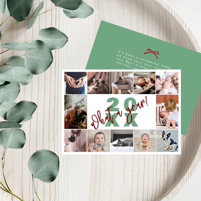 Cartes Pour Fêtes Annuelles Moderne Collage Photo Rouge Vert 12 Quelle Année (Créateur téléchargé)