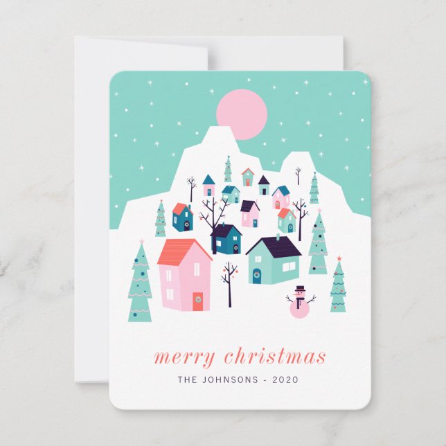 Cartes Pour Fêtes Annuelles Moderne Cute Nordic Winter Mountain Village (Devant)