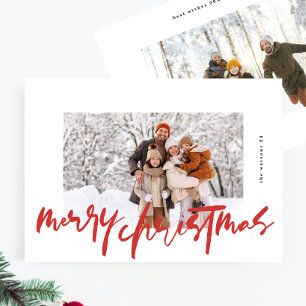 Cartes Pour Fêtes Annuelles moderne design blanc & rouge photo joyeux noël
